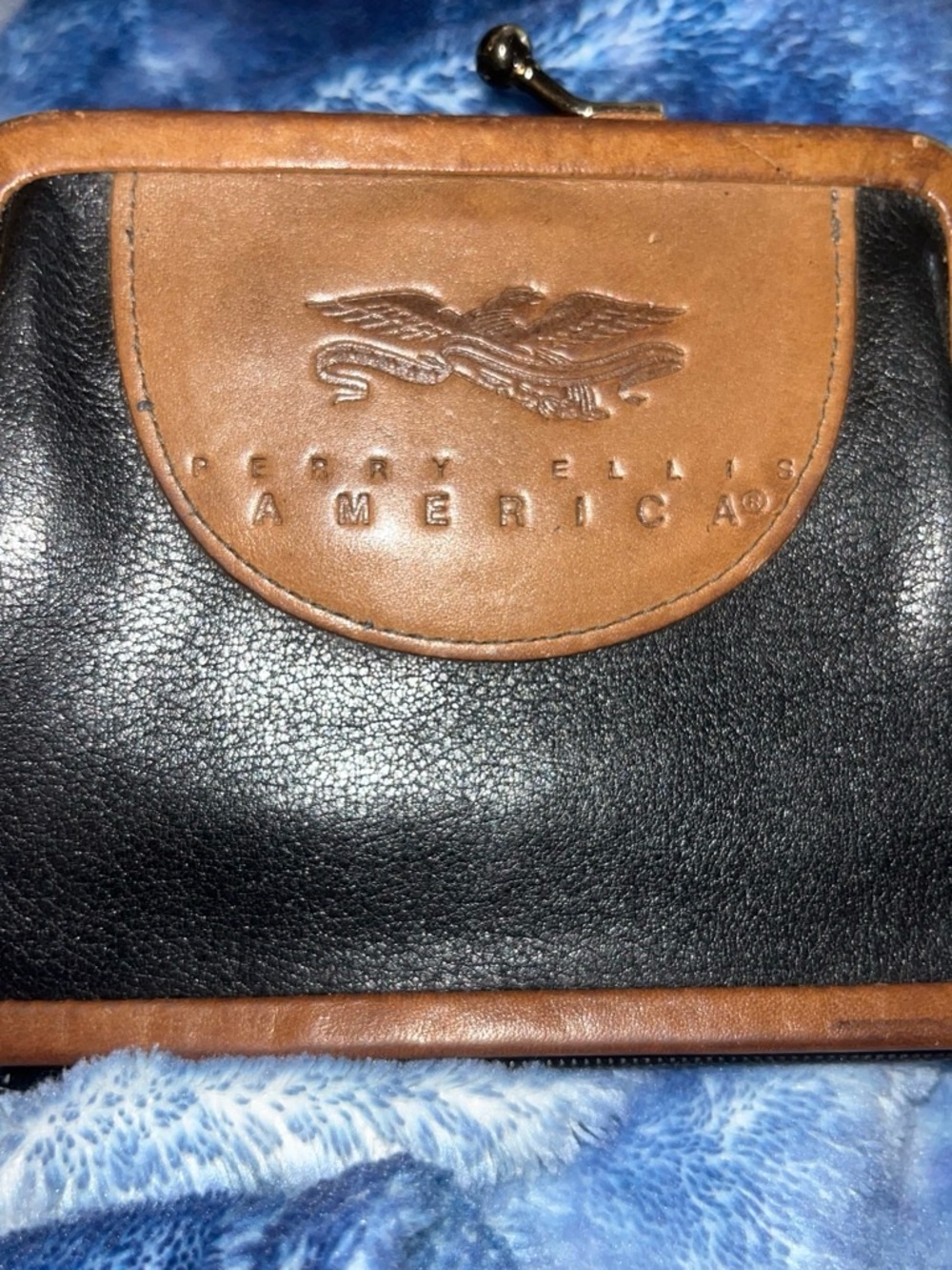 Perry Ellis Two-Tone Black and Brown Leather Men's Wallet